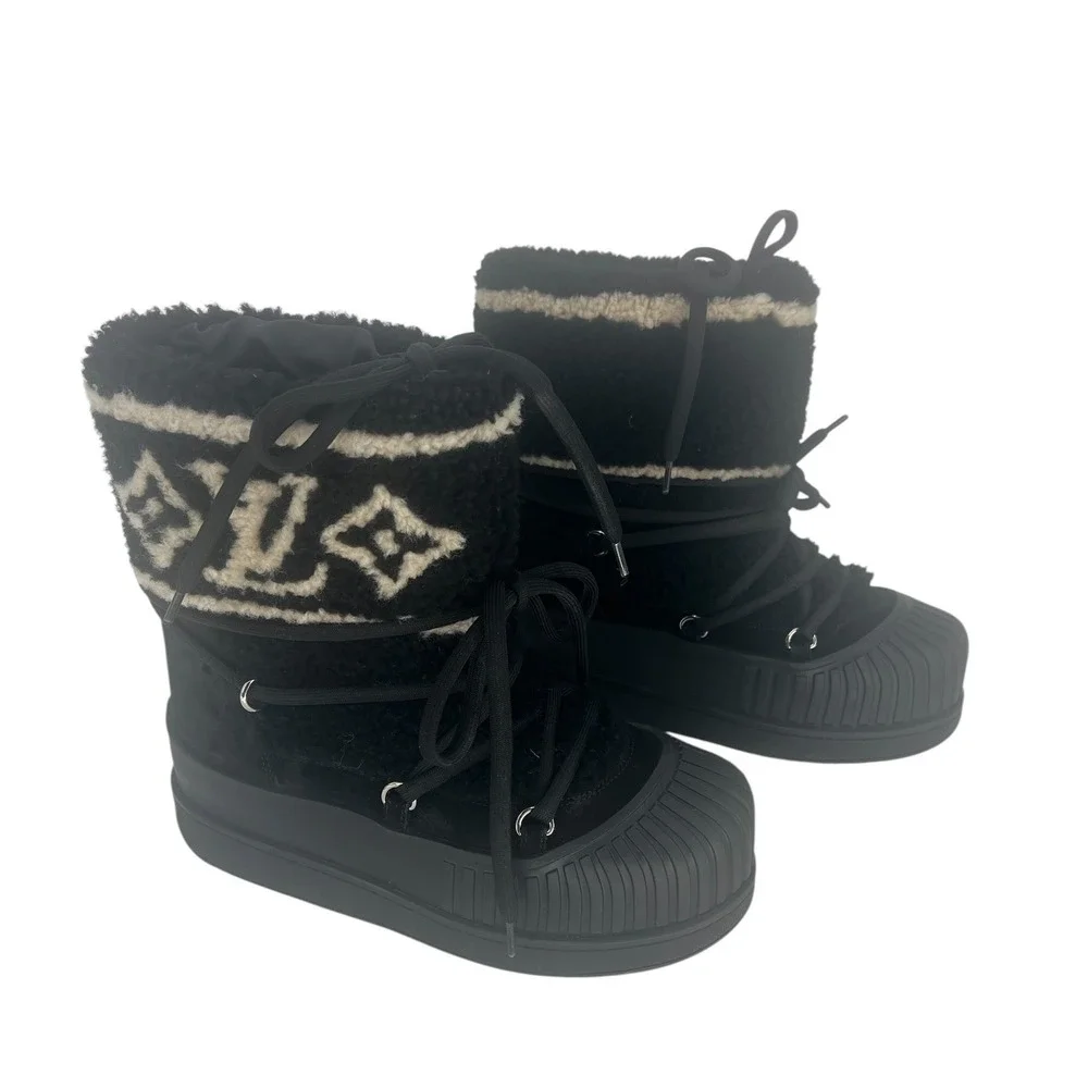 Louis Vuitton Polar Monogram Shearling Platform Boots Black Size 39